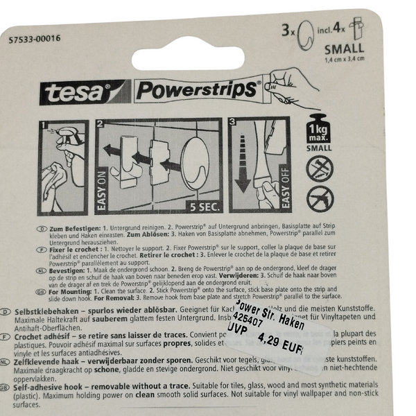 Selbstklebehaken TESA Powerstrips 3 Stück, 1kg